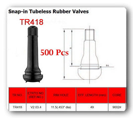 Lot 500 TR418 Valves STANDARD 2" SNAP IN TUBELESS BLACK RUBBER TIRE VALVE STEM