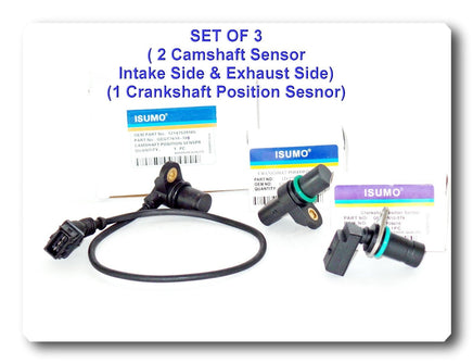 Set of 3 (2 Engine Camshaft  & 1 Crankshaft Position Sensor Fits: BMW