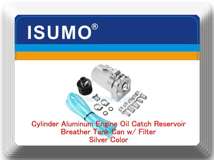 Cylinder Aluminum Engine Oil Catch Reservoir Breather Tank Can w/ Filter Silver