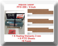8" PFS-200 Hand Impulse Sealer + 6 Heating Element +6 PTFI Sheet