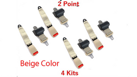 4 Kits Adjustable Universal Car Truck 2 Point Beige Seat Belt