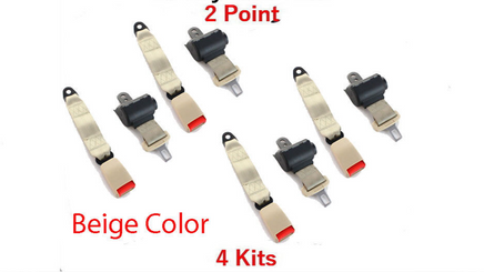 4 Kits Adjustable Universal Car Truck 2 Point Beige Seat Belt