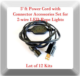 12 x 5' ft Power Cord with Connector Accessories Set for 2-wire LED Rope Lights