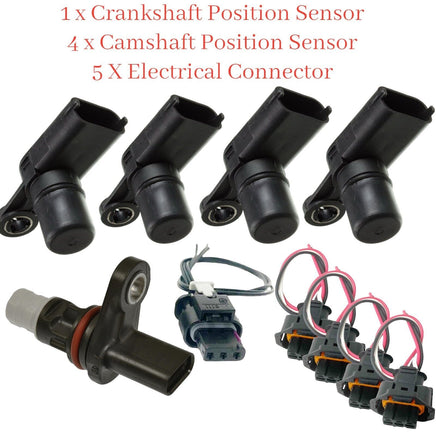 5 Pcs Camshaft Crankshaft Position Sensor & Connectors Fits Enclave Traverse