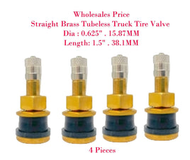 4 x TR501 Straight Brass Tubeless Truck Tire Valve  0.625 Dia , 1.5" Length