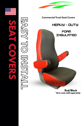 Universal Fit Seat Cover for Freightliner & International Truck- Red/Black