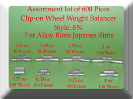 600Pc Assort Clip-On Wheel Weight FN for Japanese Alloy Rims from 0.25oz to 2oz