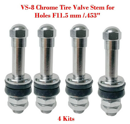 4 Kit VS-8 Chrome Tire Valve Stem for Holes Φ11.5 mm /.453" Fits: Motorcycle