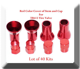 Lot 40 Sets of  Red Color Cover of Stem and Cap For TR413 Tire Valve 