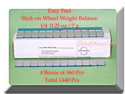 1440 Pcs (4 Boxes of 360 Easy Peel Stick on Wheel Weight Balance 1/4 0.25oz 7g