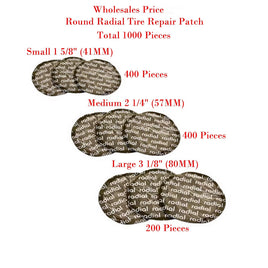 1000 pc Radial Tire Repair Round Patch Assortment Small Medeim Large V-Pro Brand