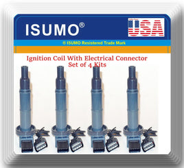 Set 4 Ignition Coil W/Connector Fits :Lexus Pontiac Scion Toyota  L4 2.0L 2.4L