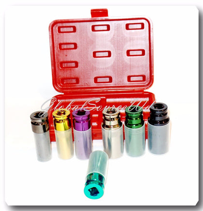 7 Pc 1/2" DR Thin Wall Deep Impact Socket W Magentic Base SAE 11/16" to 1.1/16"