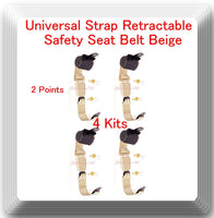 (4 Kits ) Universal Strap Retractable Car Trucks Safety Seat Belt Beige 2 Point 