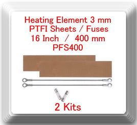 2 Heating Elements 3mm + 2 PTFI Sheet For Impulse Sealer 16" / 400mm PFS400