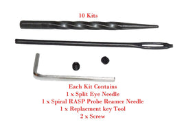 10Kits Replacement Split Eye Insertion & Sprial Needle for Tire Plug Reamer Tool
