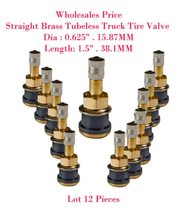 12 x TR501 Straight Brass Tubeless Truck Tire Valve  0.625 Dia , 1.5" Length