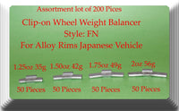 200Pc Assort Clip-On Wheel Weight FN for Alloy Rim Japan Cars 1.25 1.50 1.75 2oz