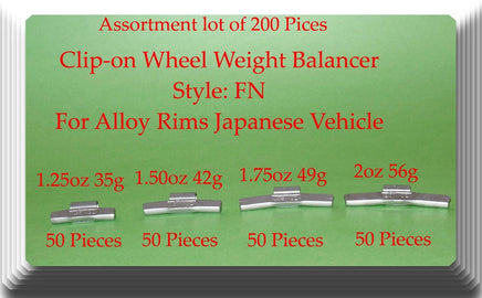 200Pc Assort Clip-On Wheel Weight FN for Alloy Rim Japan Cars 1.25 1.50 1.75 2oz