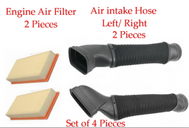 4 Pcs Air Intake Hose & Air Filter  L/R Fits: Mercedes S400 2010-2013 S500 07-10