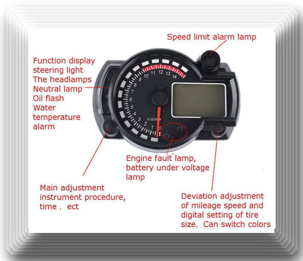 15000 RMP Motorcycle Speedometer Gauge Universal LCD Digit Tachometer Odometer