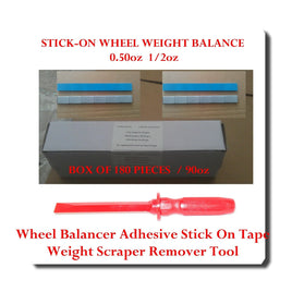 180 PC 1/2 0.50oz Stick-on Wheel Weight Balance +  Adhesive Scraper Remover Tool