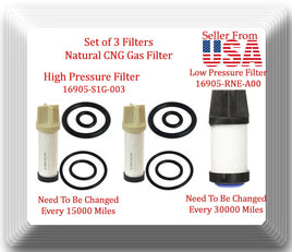 2 x High Pressure + 1 Low Pressure Natural CNG Gas Filter Fits Civic GX 4 Door  