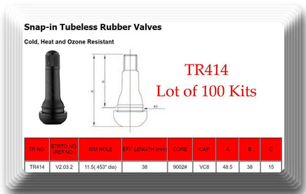 TR414 x100 Wheel Tire Valve Stems 0.453 Rubber Length 1 1/2