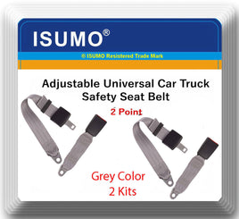 2 Kits Adjustable Universal Car Truck 2 Point Grey Seat Belt Lap Safety Belt