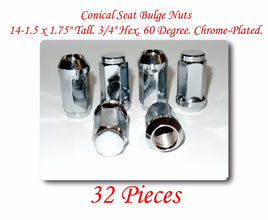 32 Pcs Conical Seat Bulge Nuts for Trucks 14-1.5 1 L Tall 1.752 Fits Cars Trucks