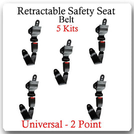 (5 Kits ) Universal Strap Retractable Car Trucks Safety Seat Belt Black 2 Point 