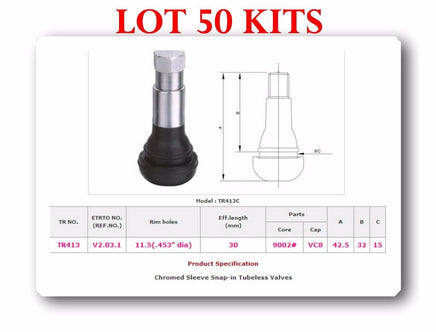 LOT 50 TR413C Chrome Snap-In Tire Valve Stems MOST POPULAR VALVE