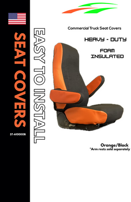 Heavy Duty Foam Insulated Fabric Universal Fit Seat Cover for Peterbuilt, Kenworth & Volvo Truck - Orange/Black