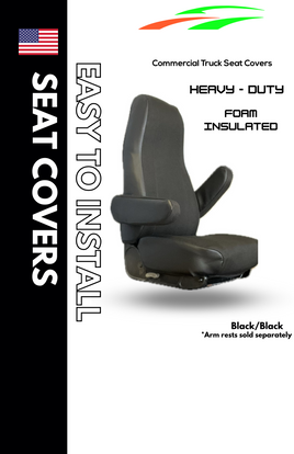 Heavy Duty Foam Insulated Fabric Universal Fit Seat Cover for Petersbuilt, Kenworth & Volvo Truck - Black/Black