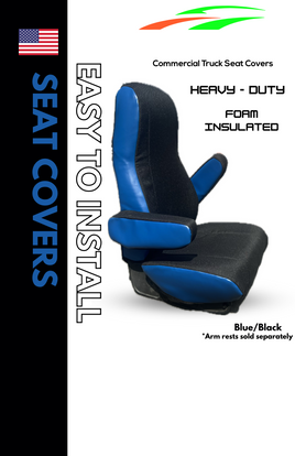 Heavy Duty Foam Insulated Fabric Universal Fit Seat Cover for Peterbuilt, Kenworth & Volvo Truck - Blue/Black