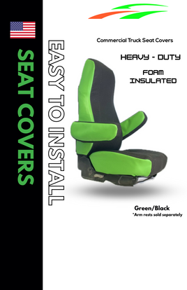 Heavy Duty Foam Insulated Fabric Universal Fit Seat Cover for Petersbuilt, Kenworth & Volvo Truck- Green/Black