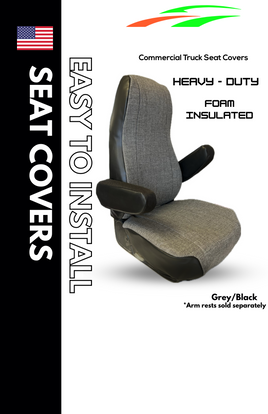 Heavy Duty Foam Insulated Fabric Universal Fit Seat Cover for Petersbuilt, Kenworth & Volvo Truck - Grey/Black