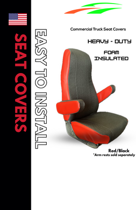 Heavy Duty Foam Insulated Fabric Universal Fit Seat Cover for Peterbuilt, Kenworth & Volvo Truck - Red/Black